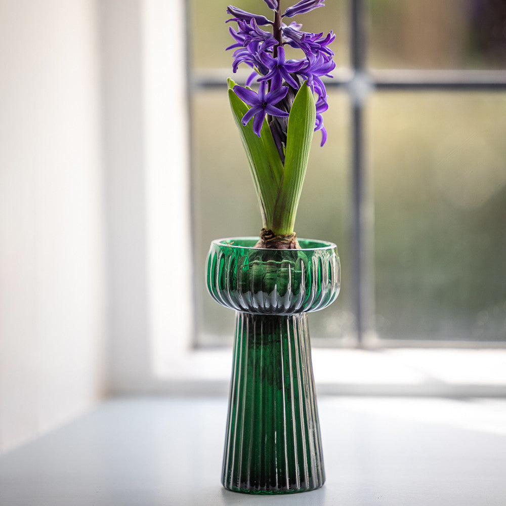 Sarah Raven Hyacinth Forcers Vase Glas Grün 15cm gerippt
