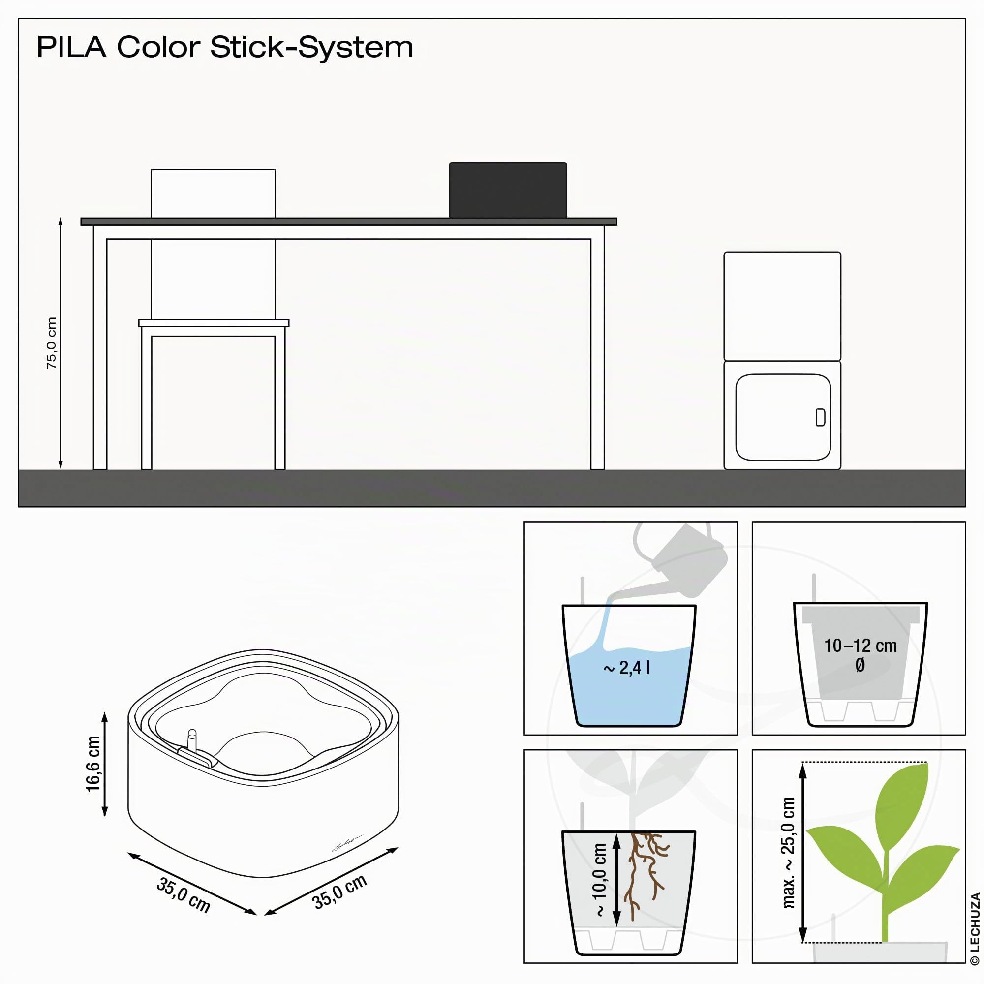 Lechuza Pila Color Stick Pflanzgefäß Korallrot Bewässerung