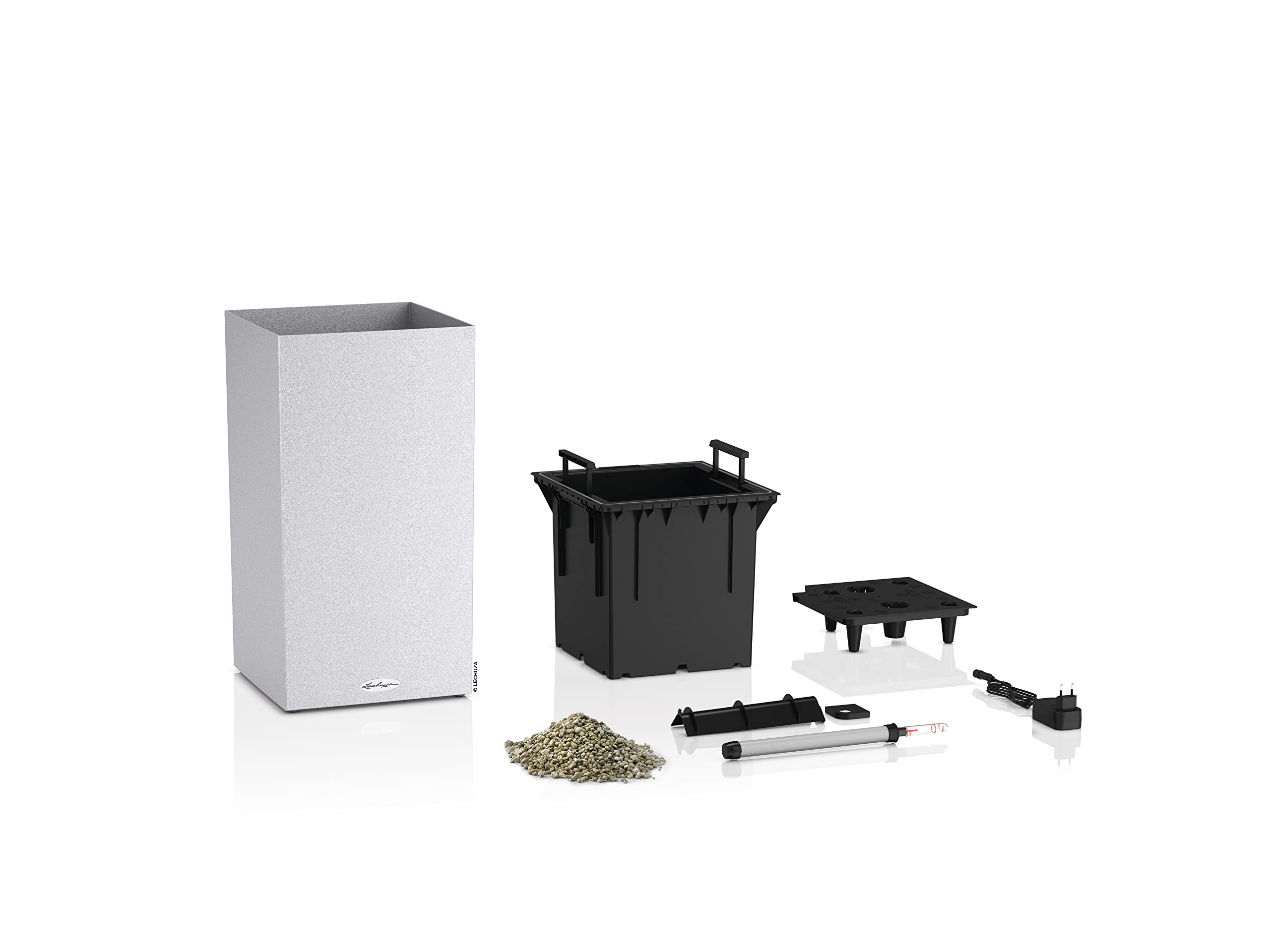 Lechuza Canto Stone 30 high Pflanzgefäß Quarzweiß mit LED