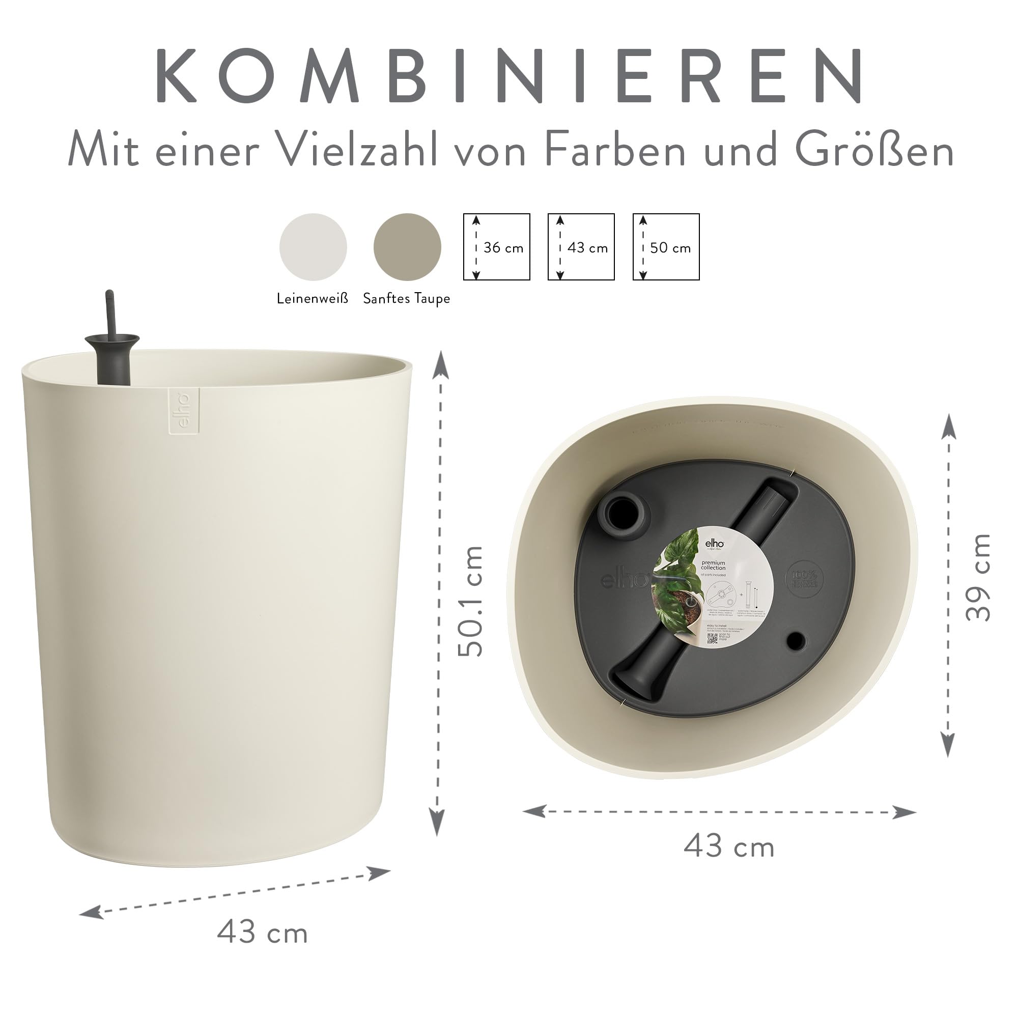 elho Eden Aquacare High Blumentopf Linen White 40cm Bewässerung