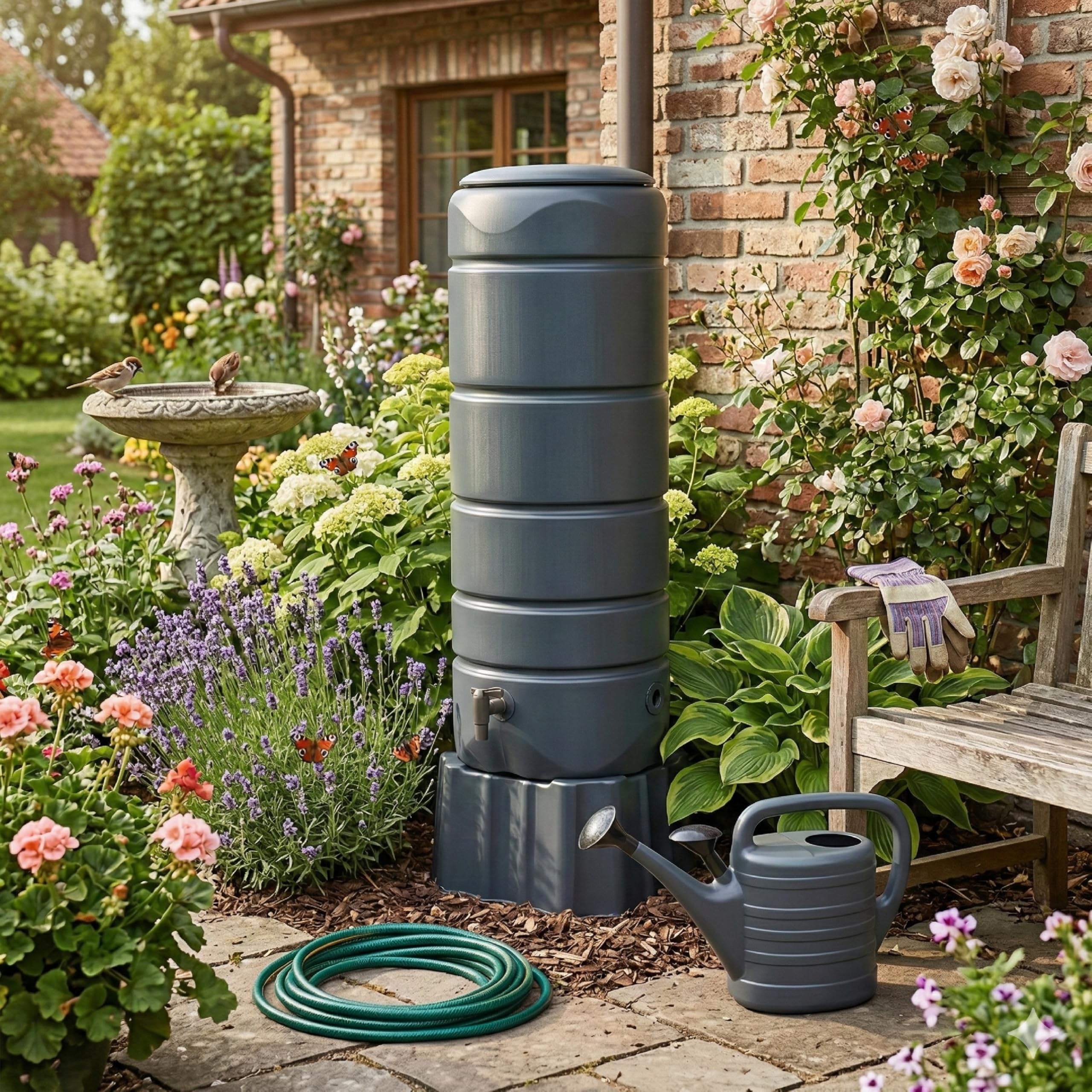 Prosperplast Vuelta Regentonne 110L anthrazit mit Sockel und Hahn