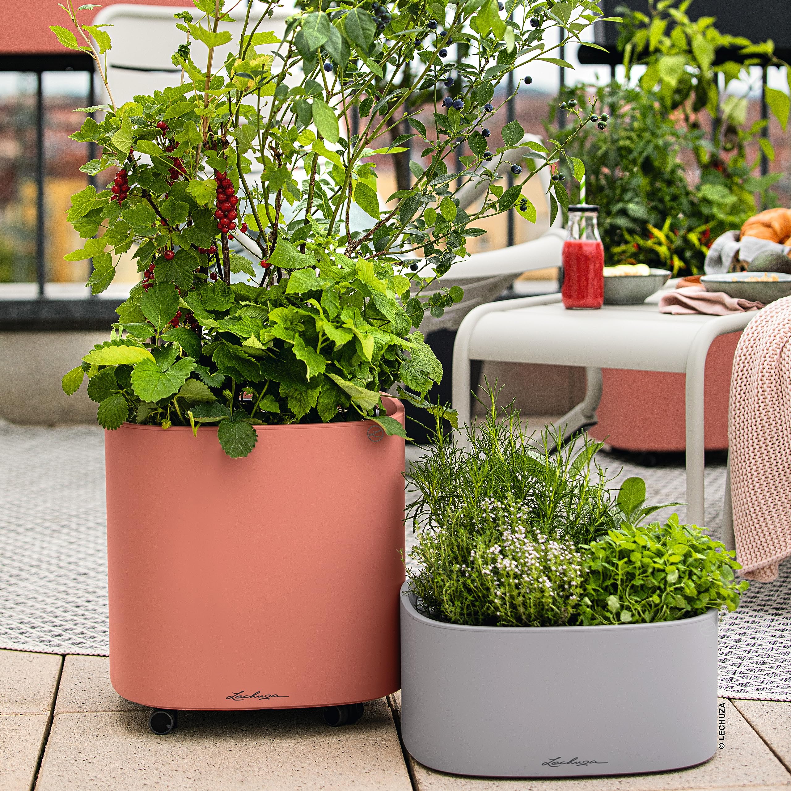 Lechuza Pila Planter 35 korallrot mit Bewässerung
