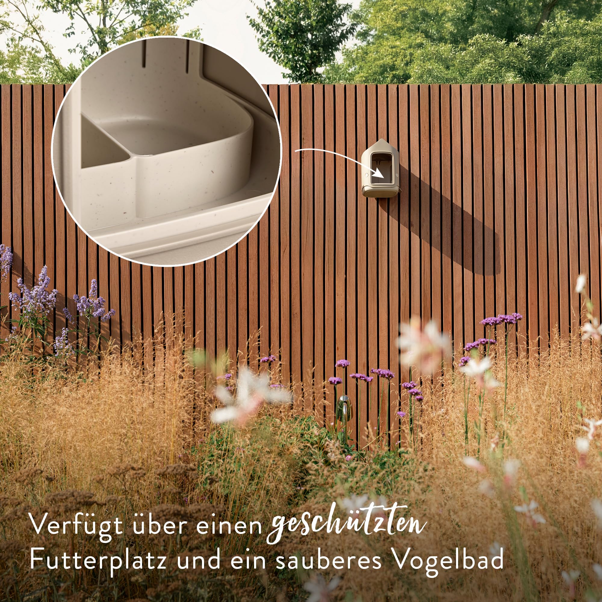 elho Cosy Vogelfutterhaus beige 18 cm mit Vogeltränke recycelt