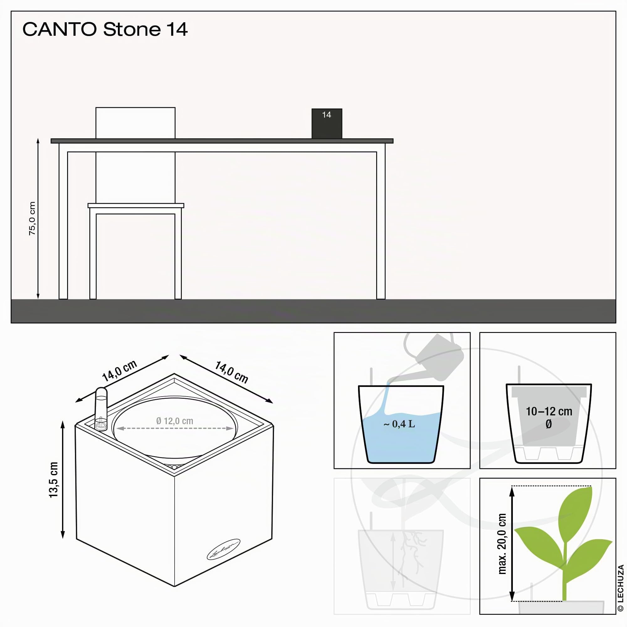 Lechuza Canto Stone 14 Kräutertopf Sandbeige Bewässerung