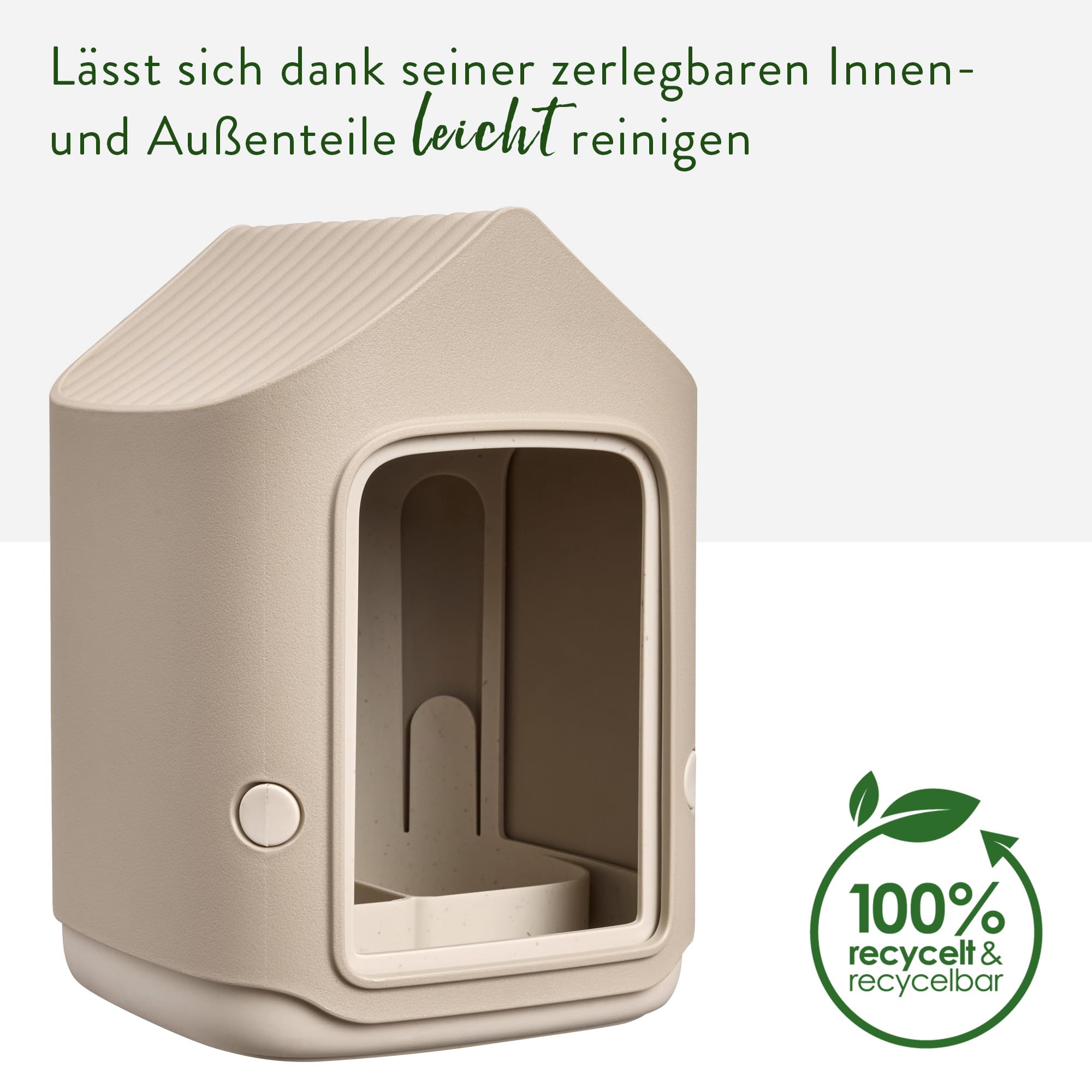 elho Cosy Vogelfutterhaus beige 18 cm mit Vogeltränke recycelt