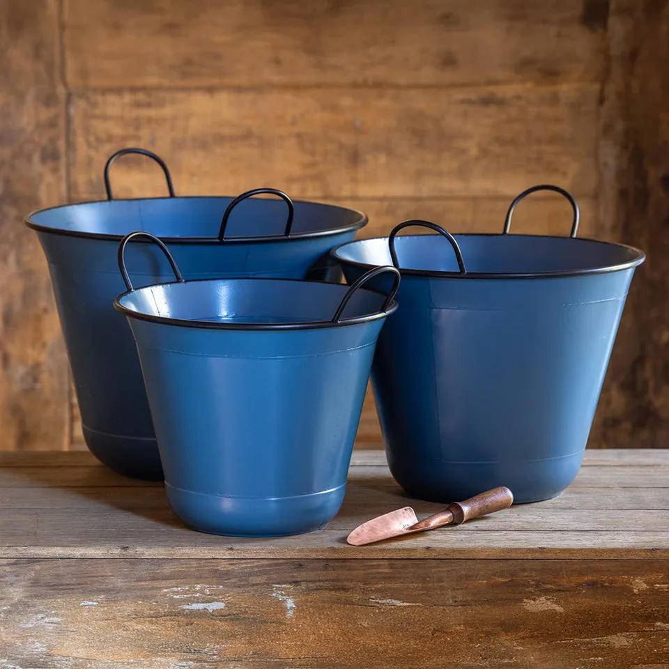Sarah Raven Tub Planter Trio Beautiful Blue Pflanztopf 3er Set Zink