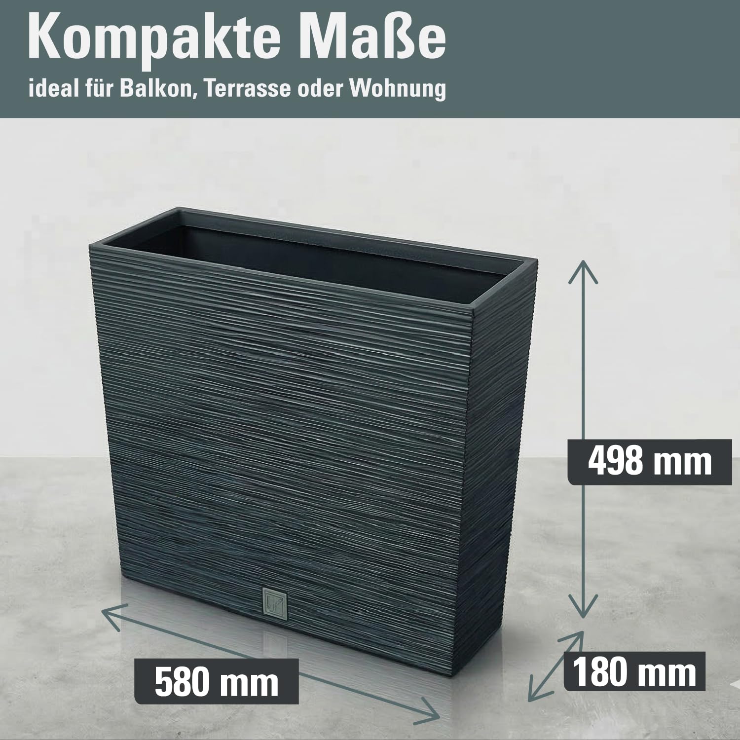 Prosperplast Boardee Blumenkasten Anthrazit 58 cm mit Einsatz