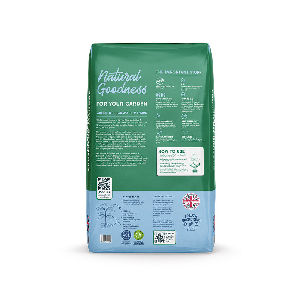 Sarah Raven RocketGro Peat Free Farmyard Manure Dünger 40L torffrei