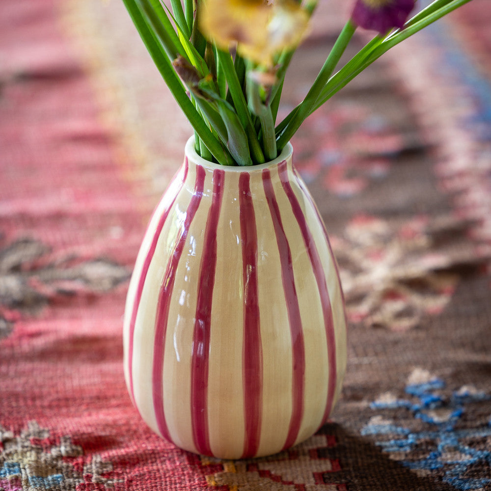 Sarah Raven Gardening Striped Ceramic Blumenvase Keramik Grün Groß 20cm