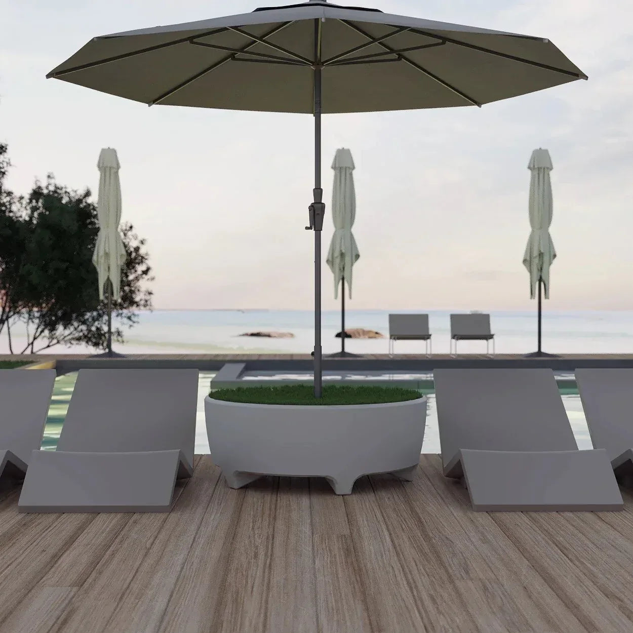 Serralunga Oasis Pouf Hocker Weiß rund Tisch