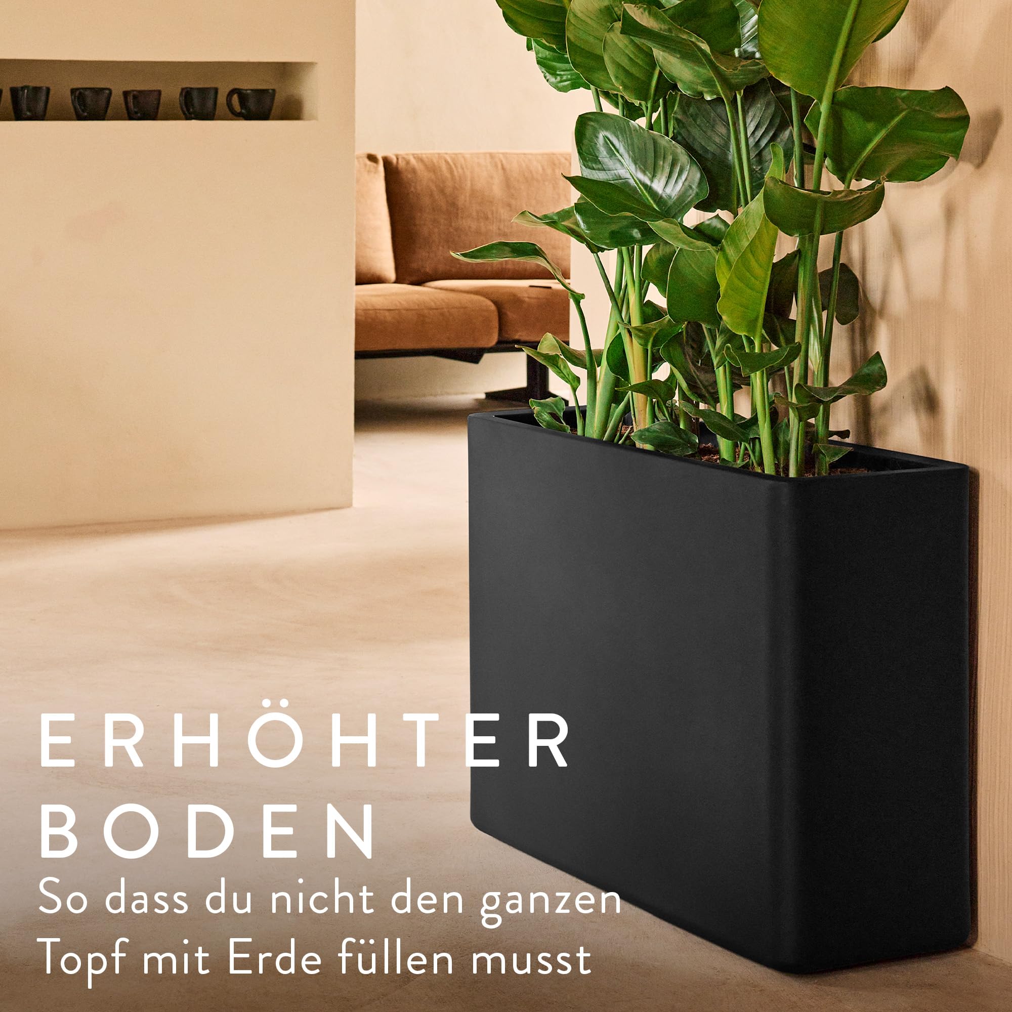 elho June Brick Divider Pflanzer 80cm Schwarz mit Rollen