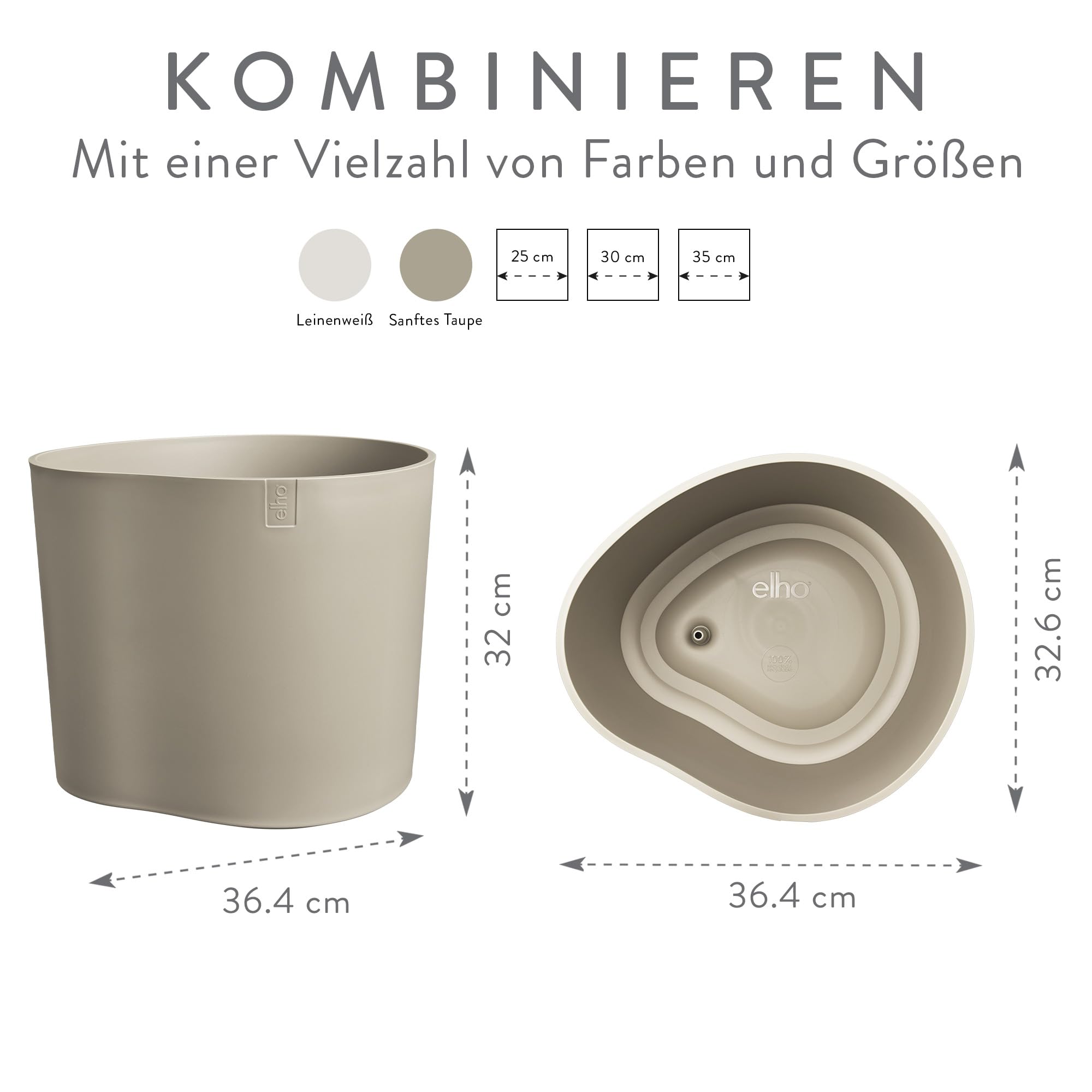 elho eden 35 Blumentopf sanftes Taupe recycelt