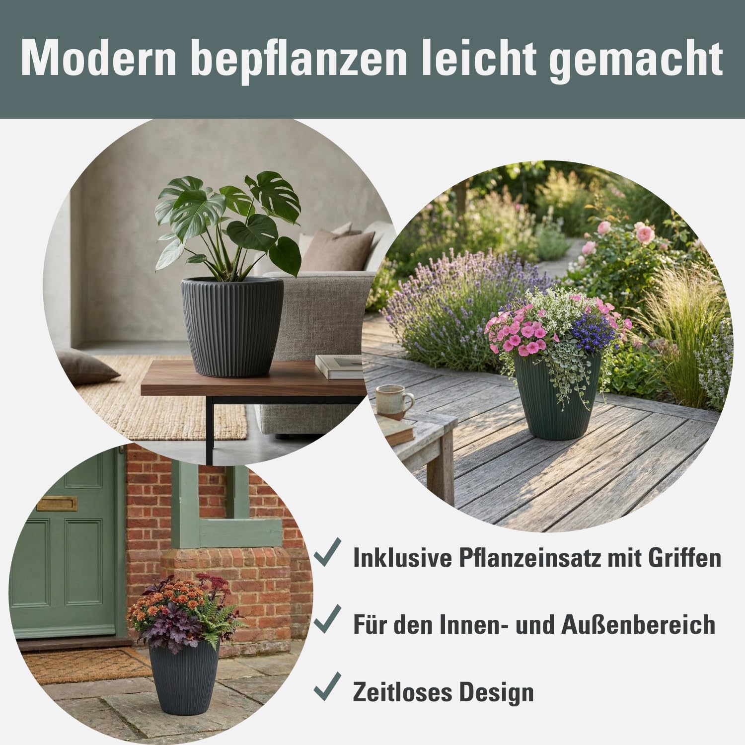 Prosperplast Tubus Oro Pflanztopf Dunkelgrau 23,9 x 24 cm