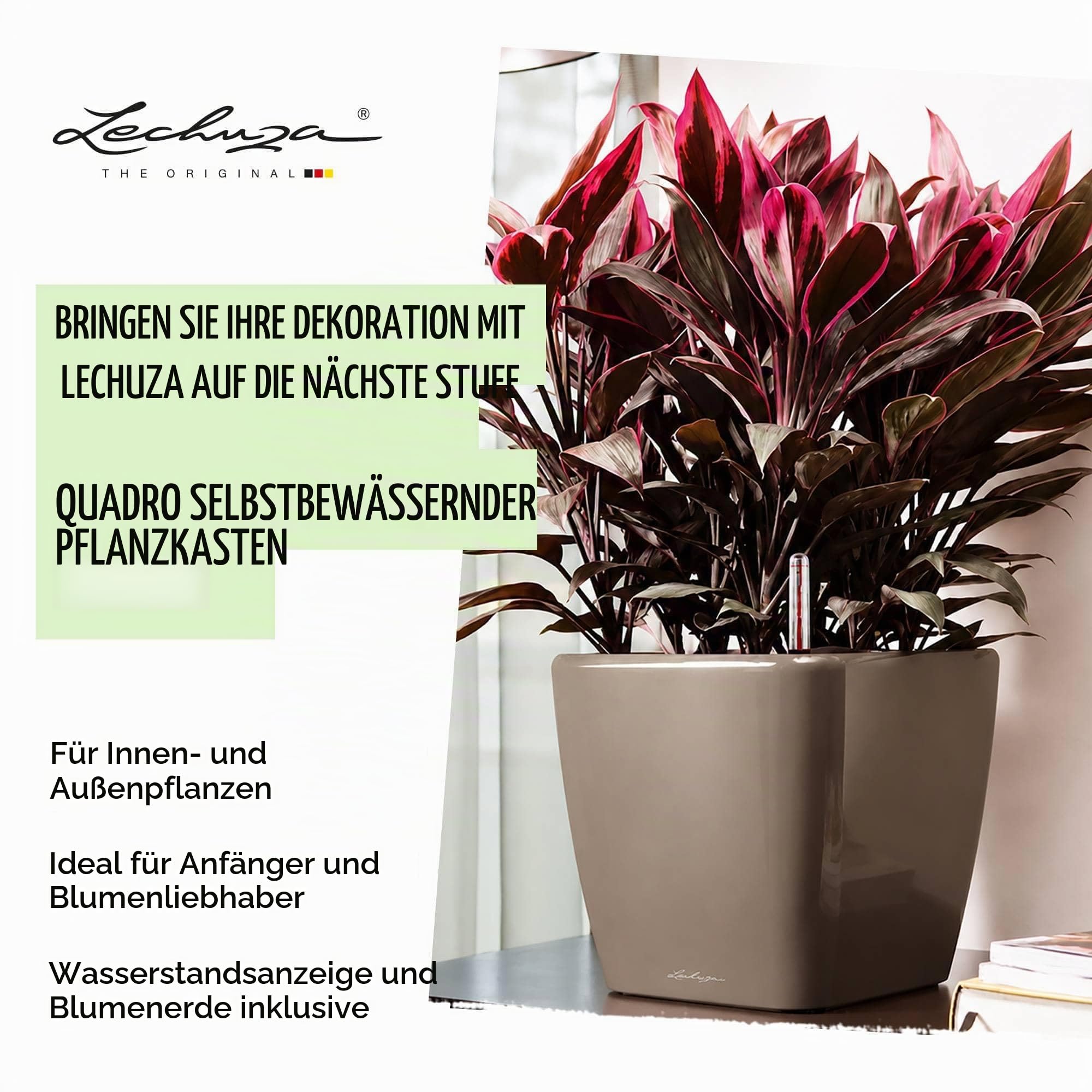 Lechuza Quadro Premium LS 50 Pflanztopf Taupe Hochglanz