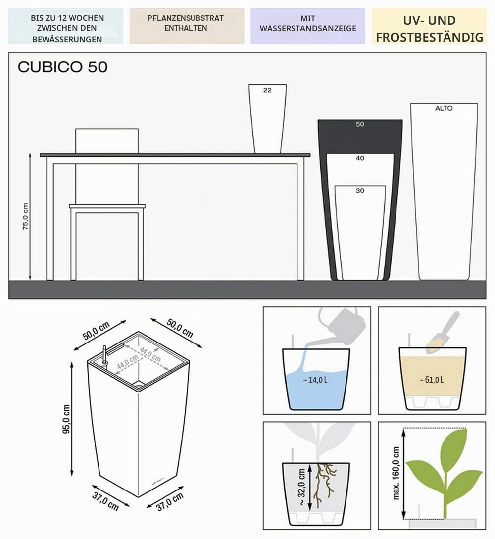 Lechuza CUBICO Premium 50 Pflanzgefäß Scarlerot Hochglanz