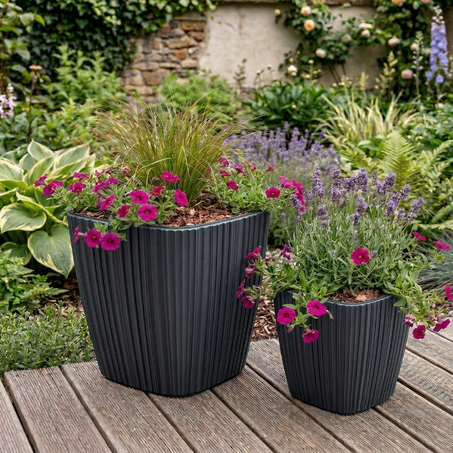 Prosperplast Tubus Blumentopf 39x39x36 dunkelgrau mit Einsatz