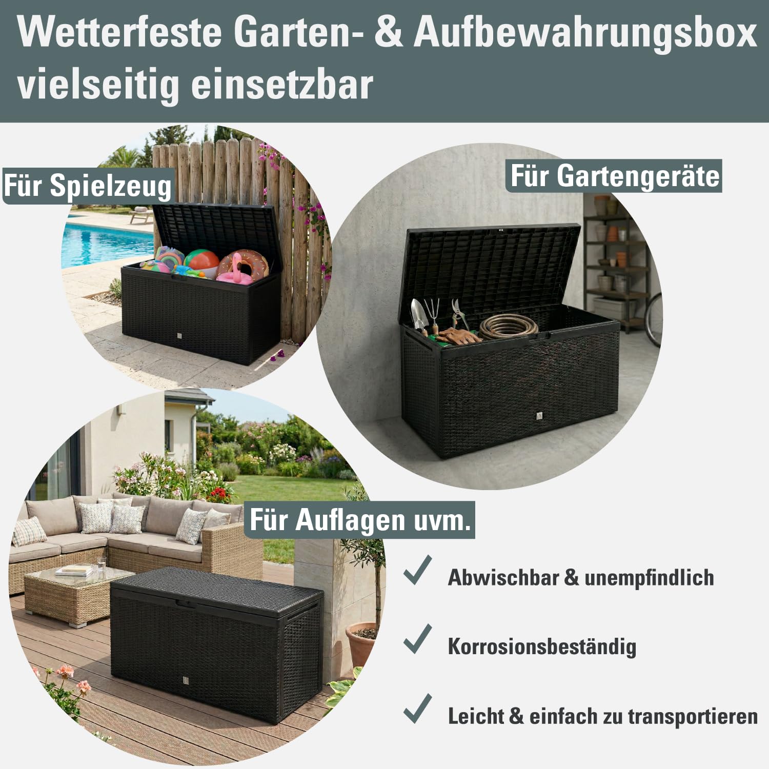Prosperplast Boxe Rato Plus Gartenbox 290L Anthrazit Rattan