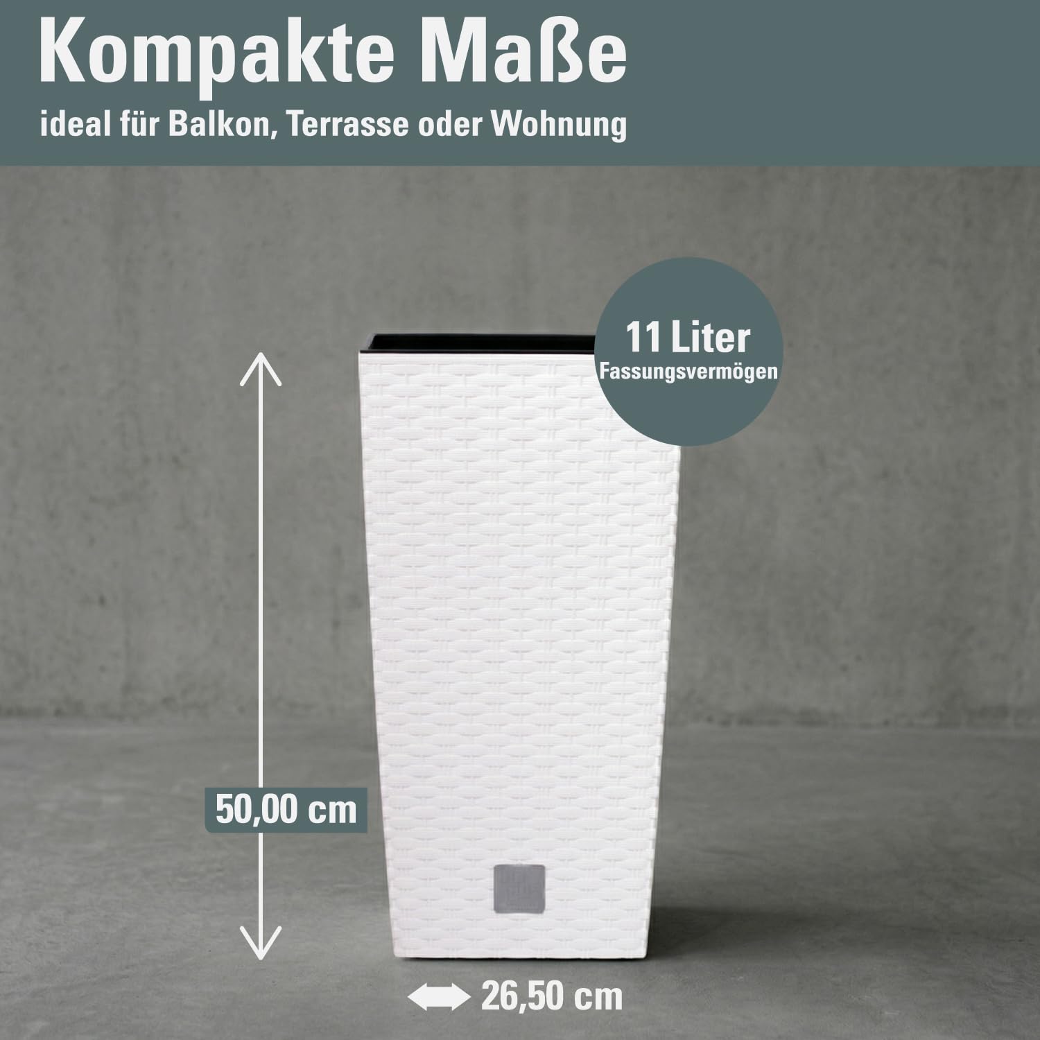 Prosperplast Rato Square Blumentopf Weiß Rattan 26,5x50cm