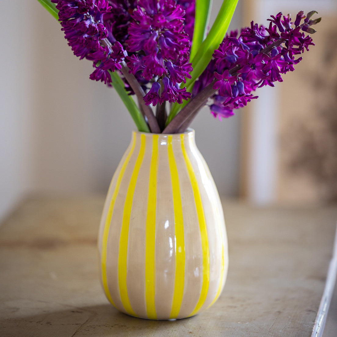 Sarah Raven Gardening Striped Ceramic Blumenvase Keramik Grün Groß 20cm