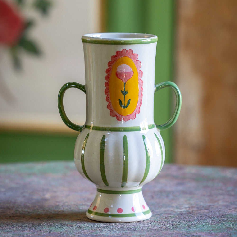 Sarah Raven Vase Bloomsburyish Creme Grün Steingut 21cm