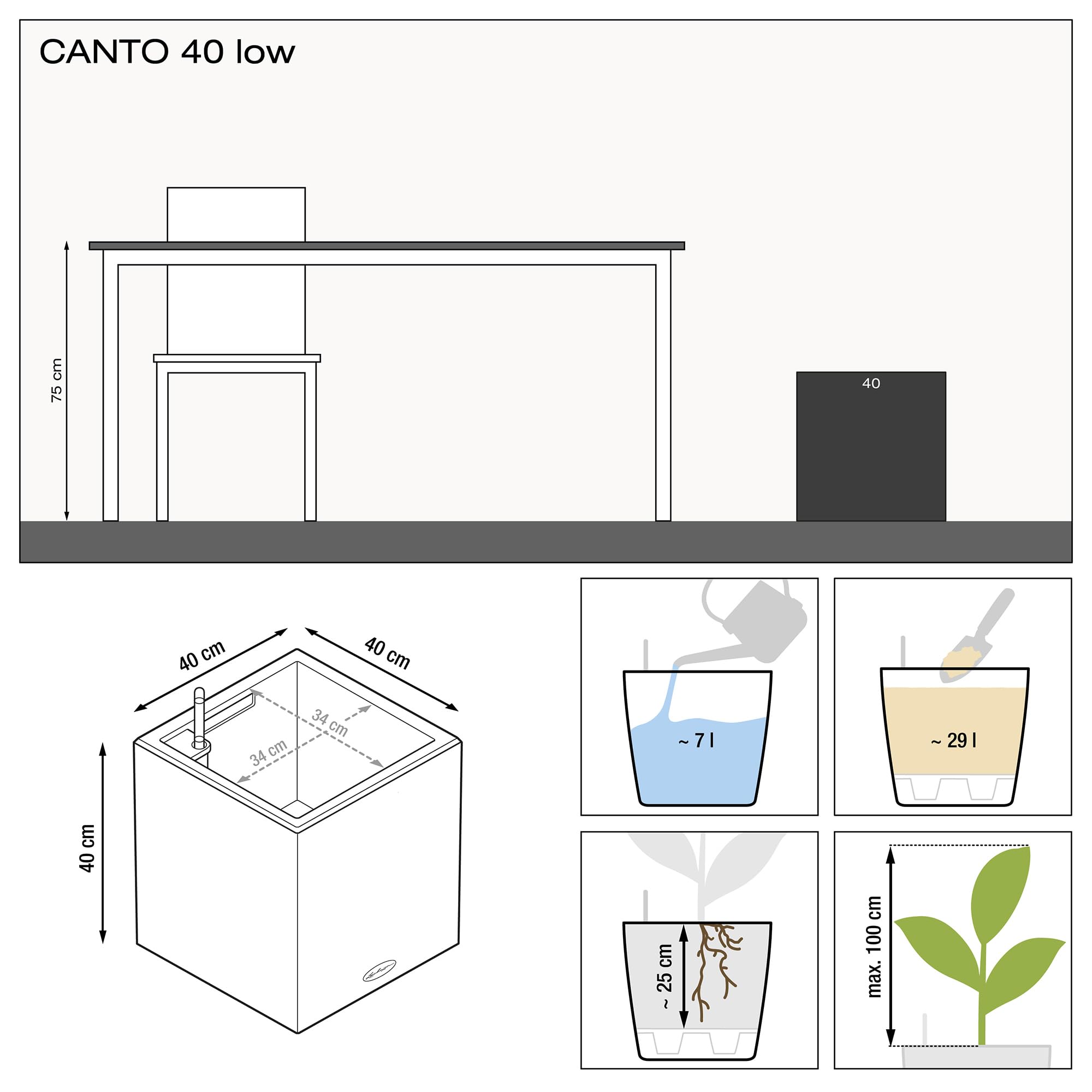 Lechuza Canto Premium 40 Low Pflanzwürfel Silber Metallic
