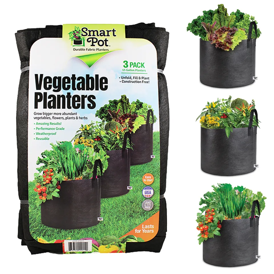 Smart Pot Fabric Planters Stofftöpfe 15 Gallonen schwarz 3er-Pack