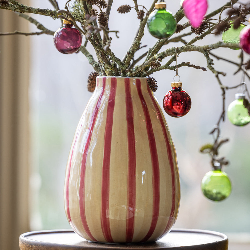 Sarah Raven Gardening Striped Ceramic Blumenvase Keramik Grün Groß 20cm