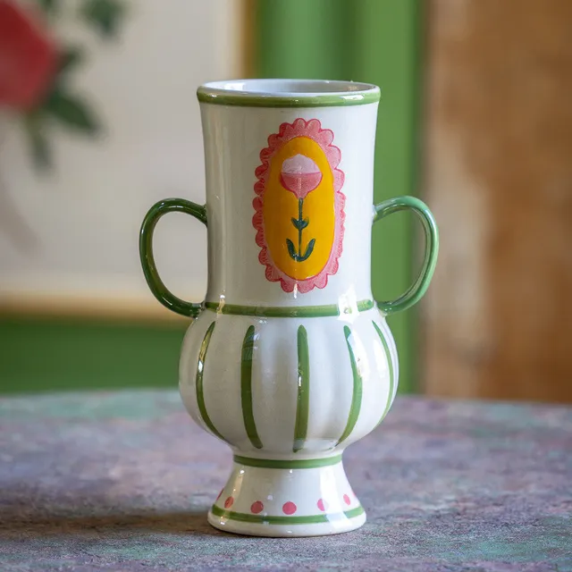 Sarah Raven Vase Bloomsburyish Creme Grün Steingut 21cm