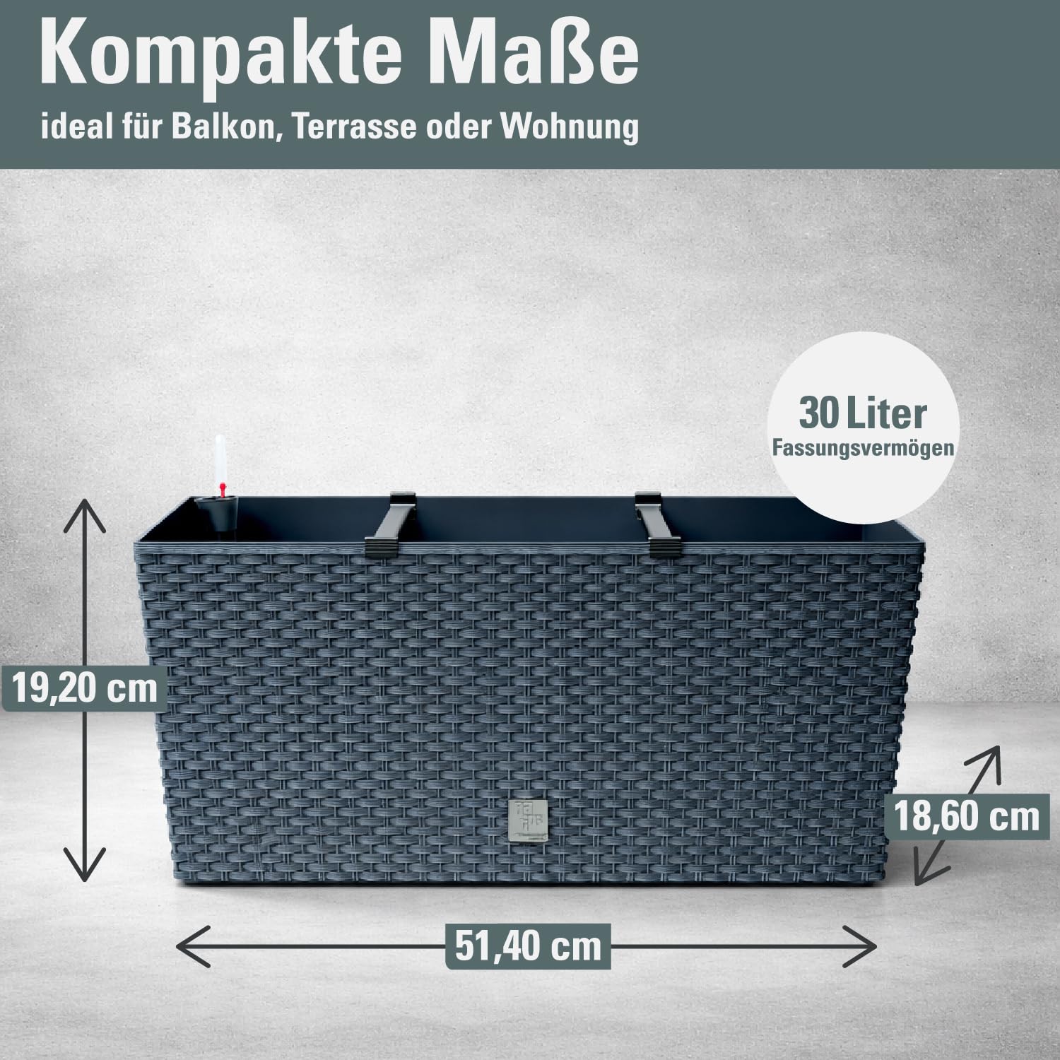 Prosperplast Rato Case Blumenkasten anthrazit 17L Bewässerung