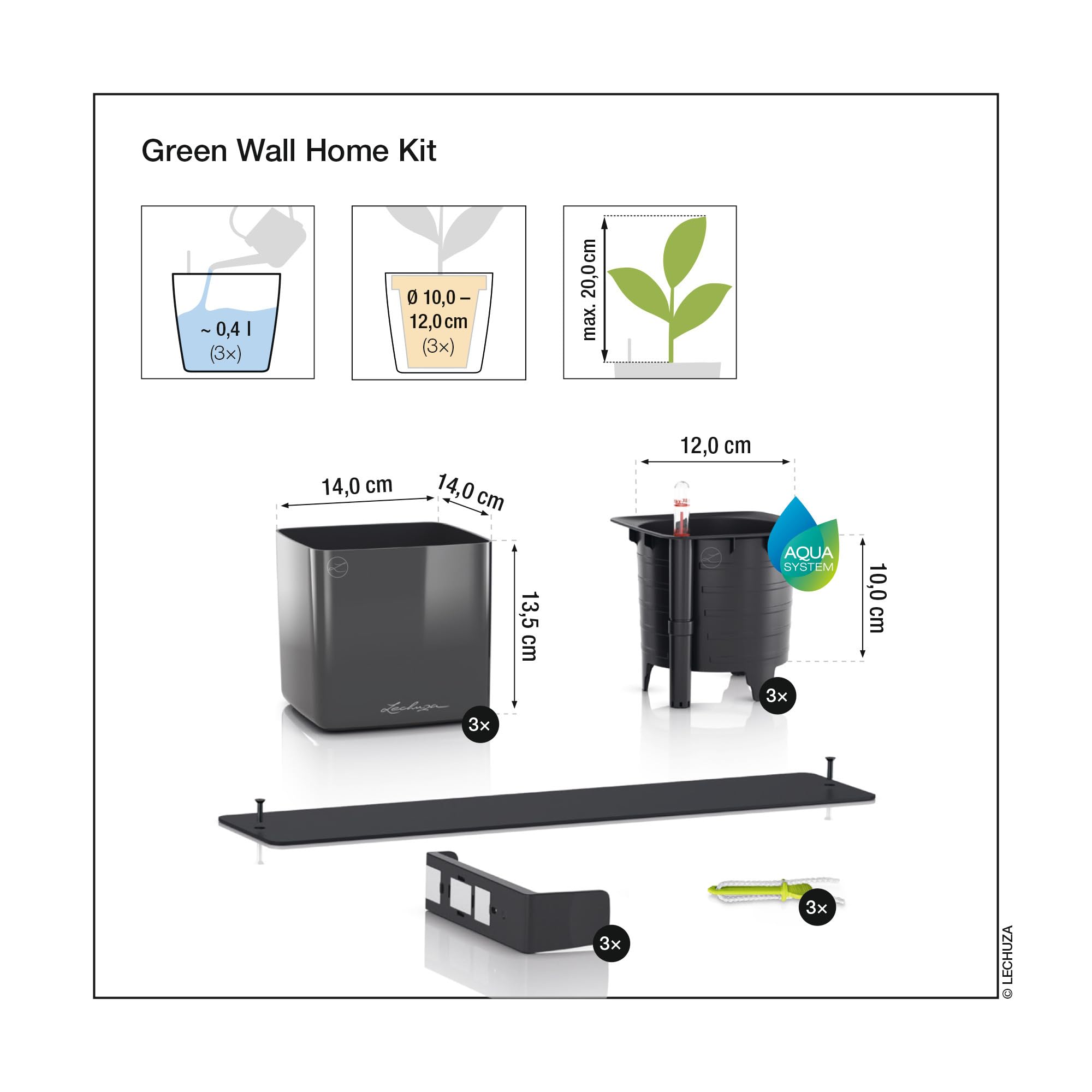 Lechuza Green Wall Cube Premium Wand Anthrazit Hochglanz