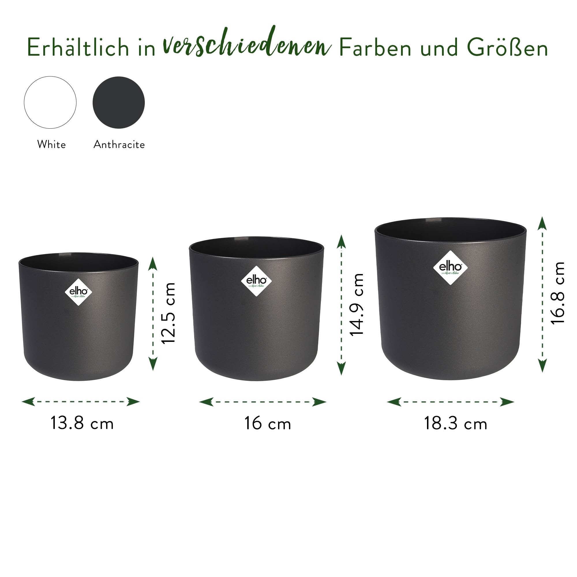 elho B.for Soft Rund Blumentopf 18 Anthracite 3er Set Innen
