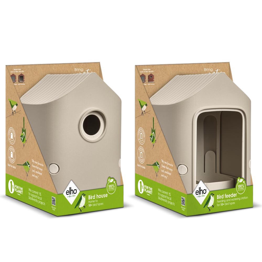 elho Cosy Vogelhaus mit Futterstation Beige 23 cm recycelt