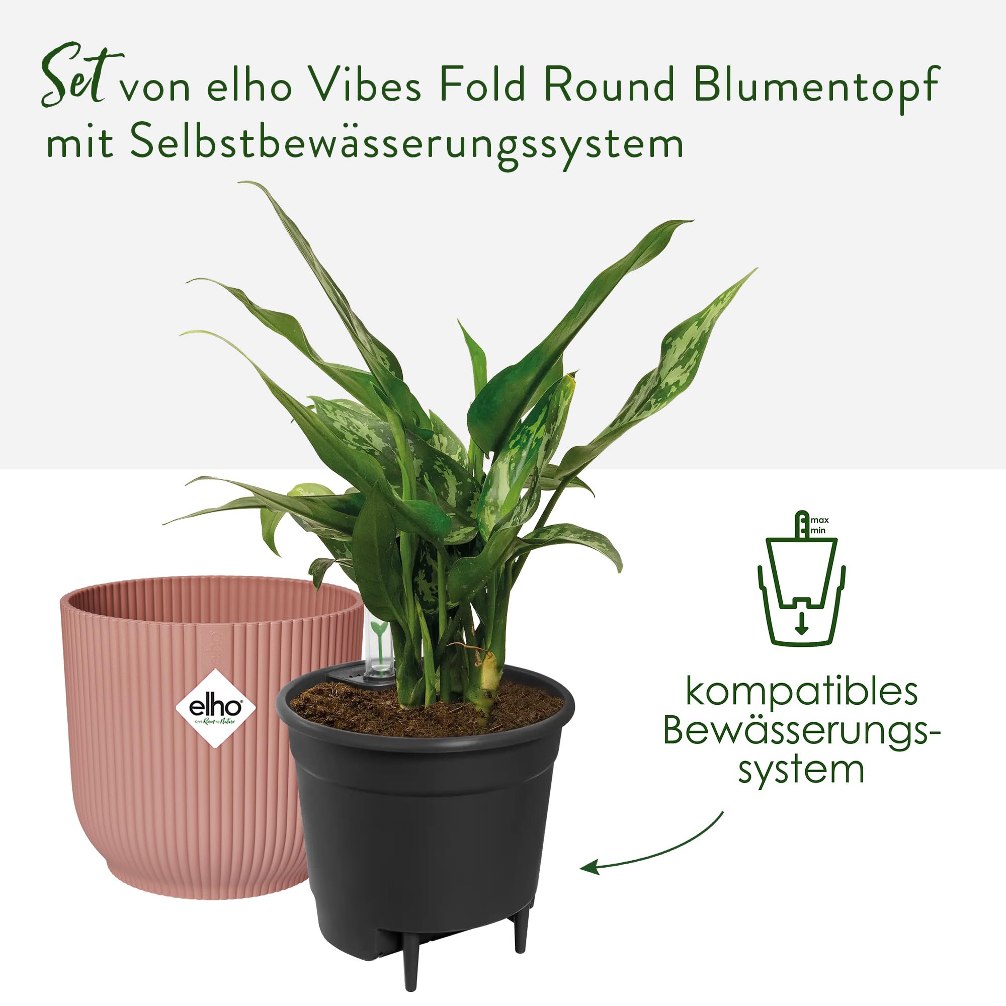 elho Vibes Fold Rund 22 Blumentopf zartrosa mit Bewässerung