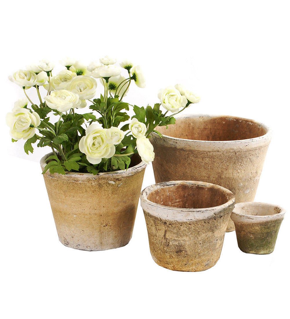 Sarah Raven Antiqued Whitestone Blumentopf klein mit Untersetzer porös