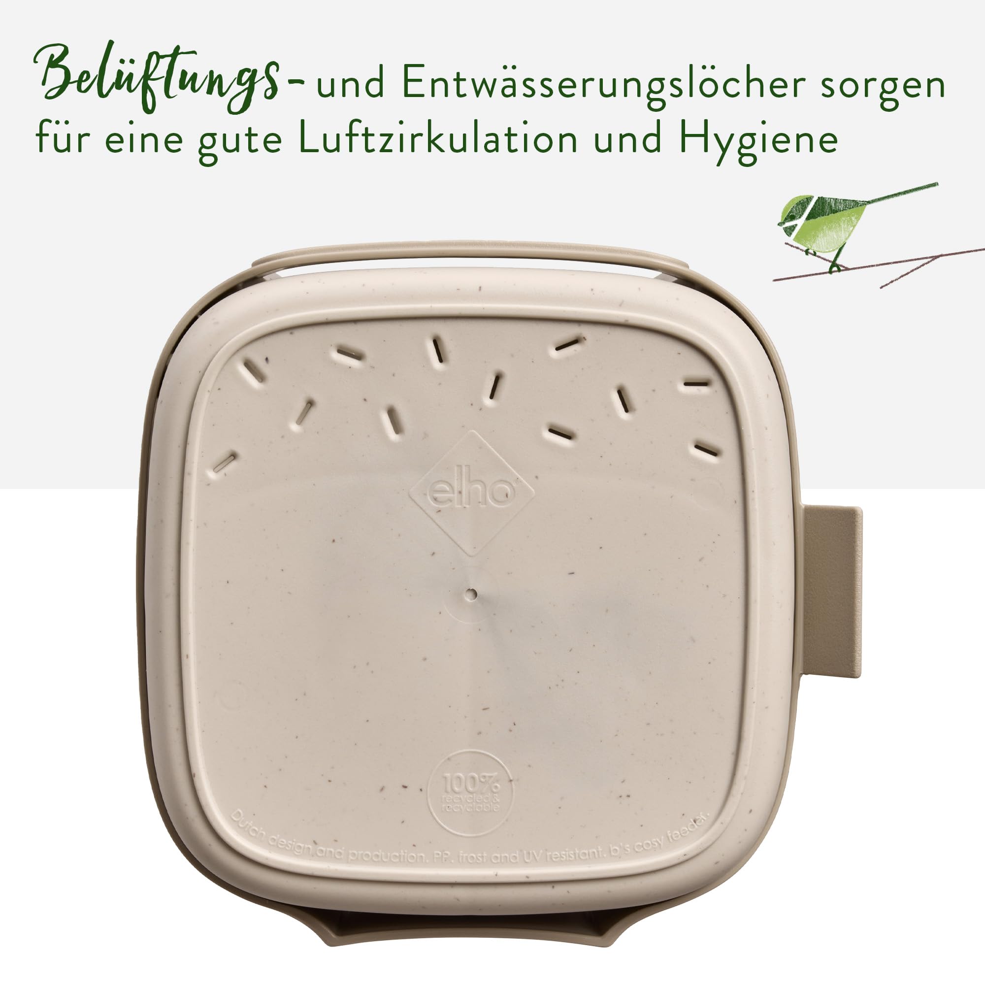 elho Cosy Vogelfutterhaus beige 18 cm mit Vogeltränke recycelt