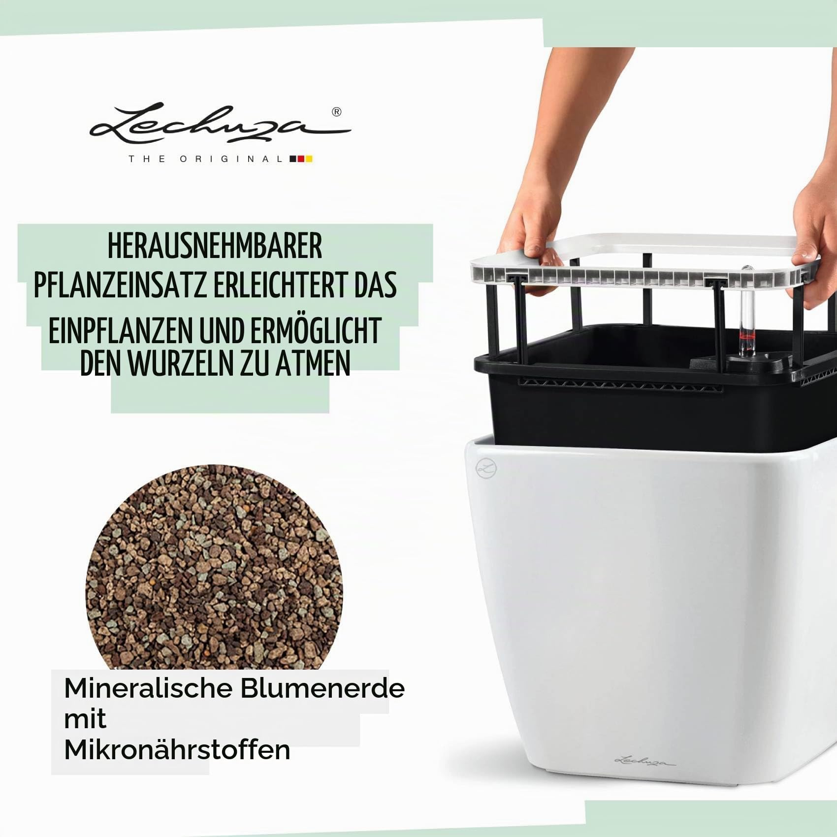 Lechuza Quadro Premium LS 50 Pflanztopf Taupe Hochglanz