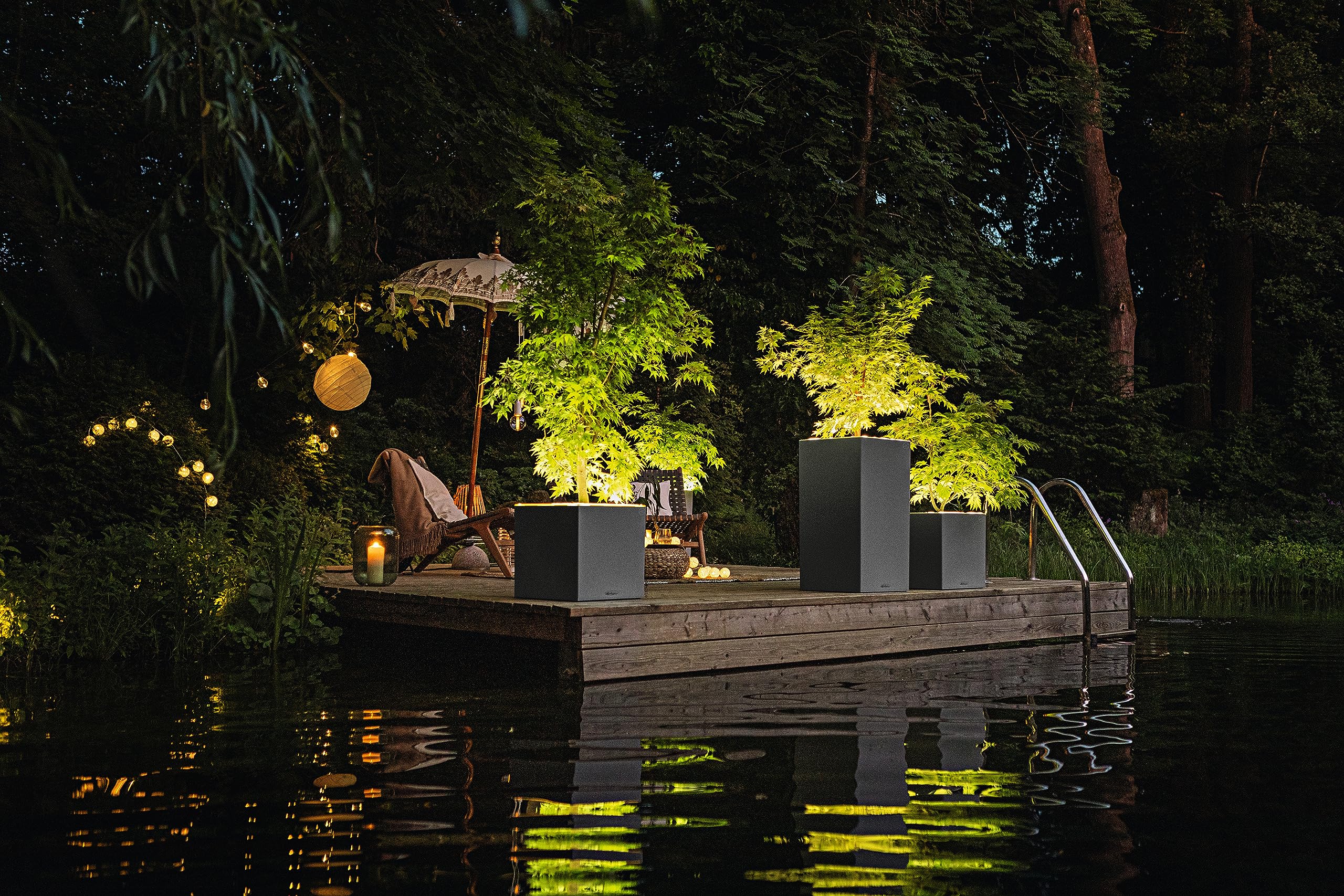 Lechuza Canto Stone 30 high LED Pflanzgefäß graphit 56 cm