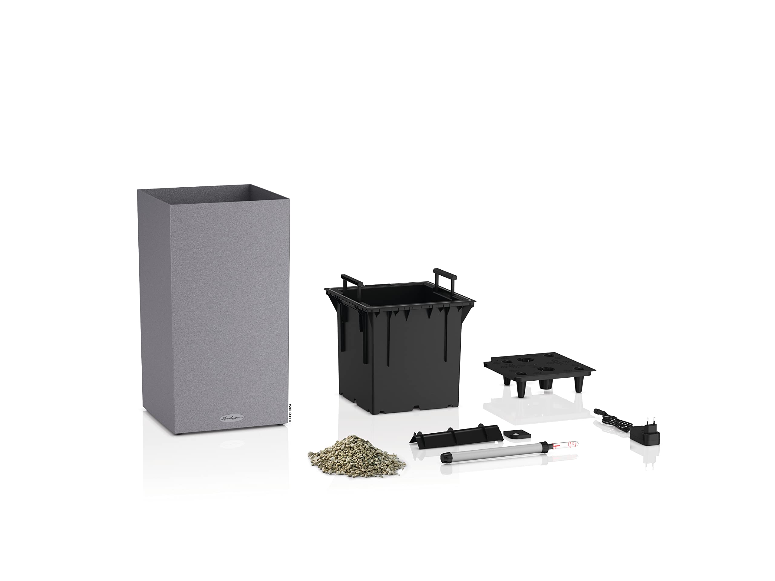 Lechuza Canto Stone 30 High LED Pflanzgefäß steingrau 12 L