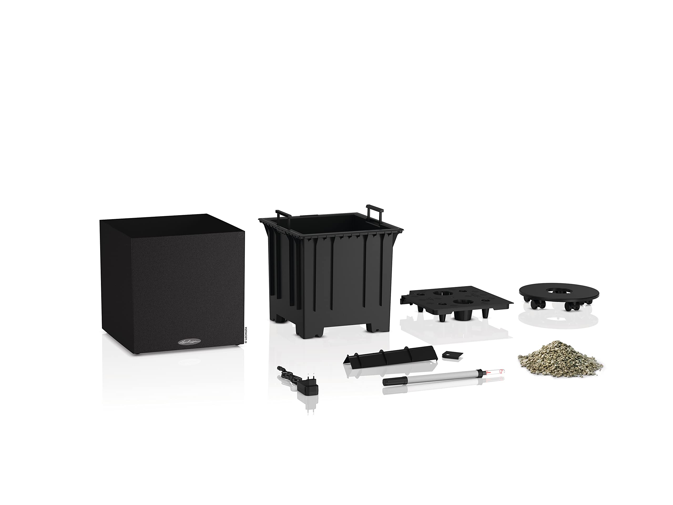 Lechuza Canto Stone 40 LED Low Pflanztopf Graphitschwarz Set