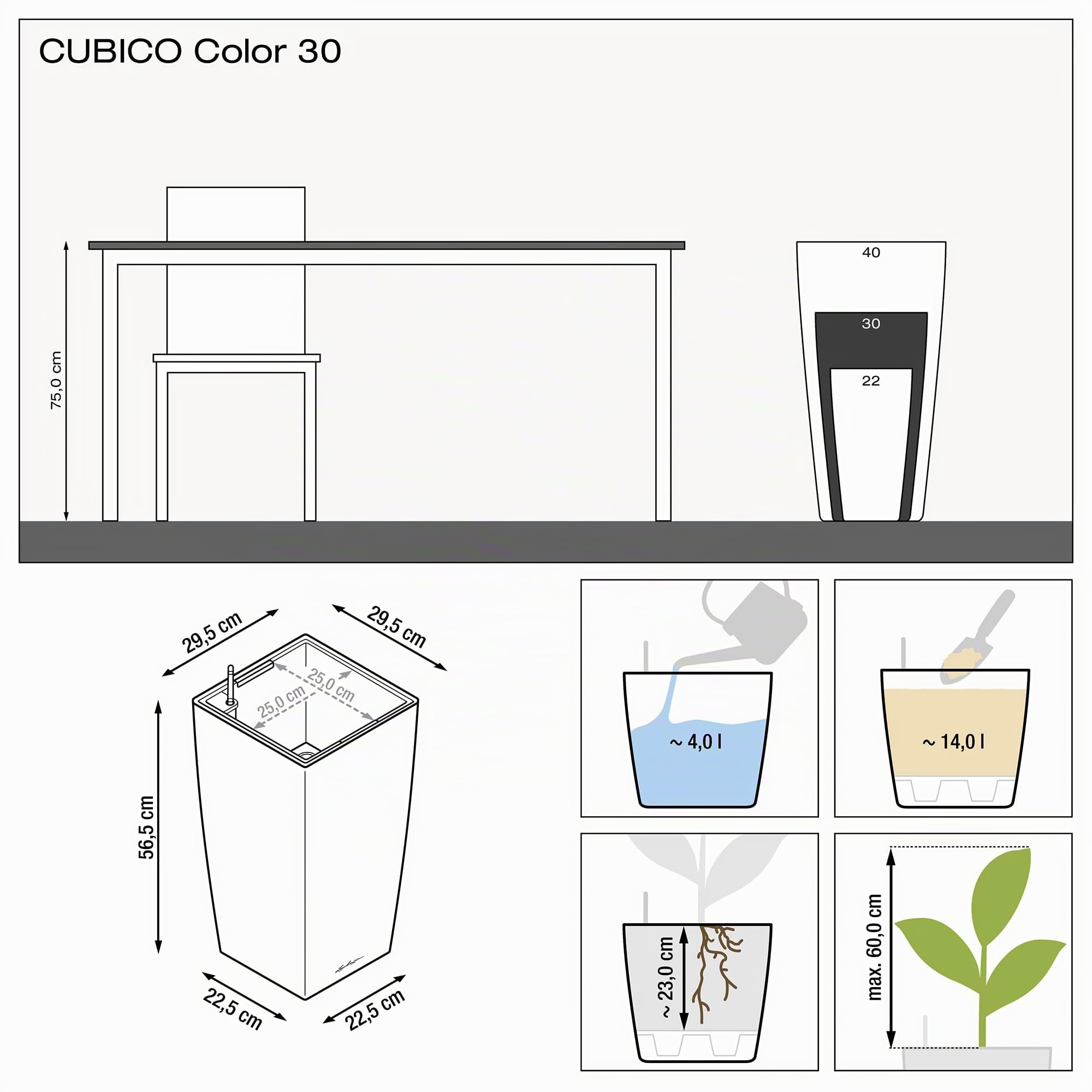 Lechuza Cubico Color 30 Pflanzgefäß Sandbraun mit Bewässerung