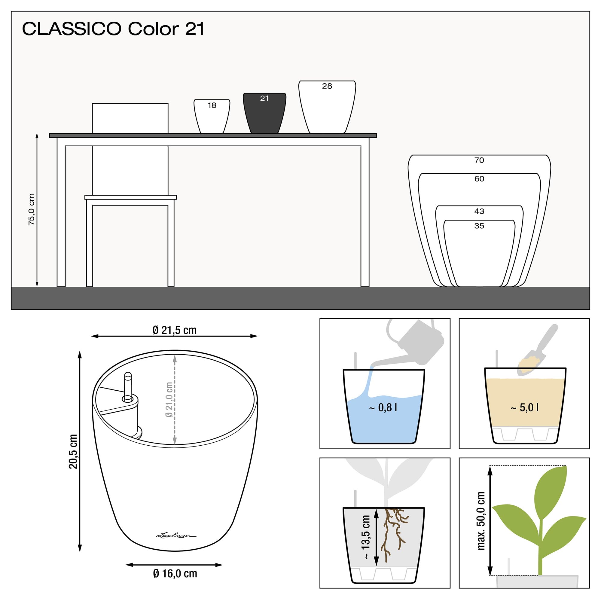 Lechuza Classico Color 21 Pflanzgefäß Muskat Bewässerung
