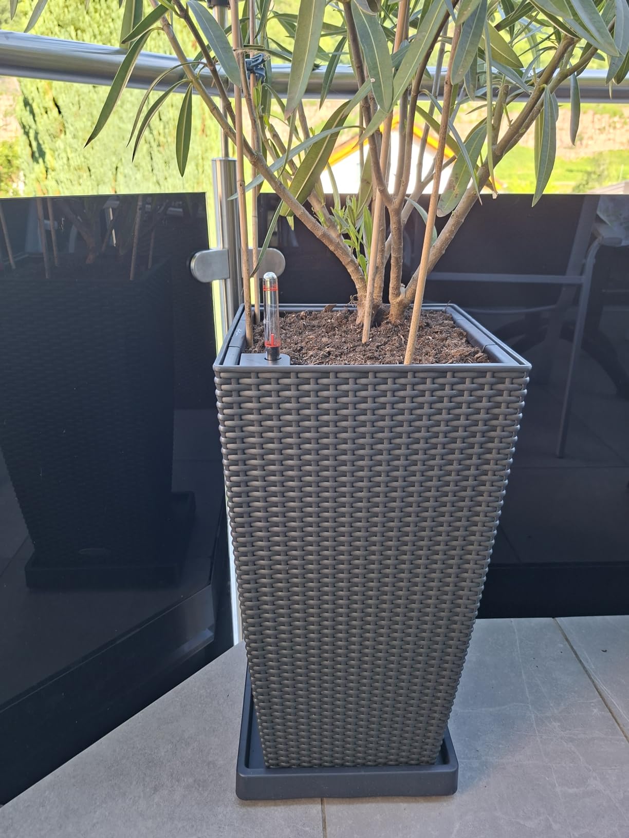 Lechuza CUBICO Cottage 40 Pflanzgefäß Granit Rattan