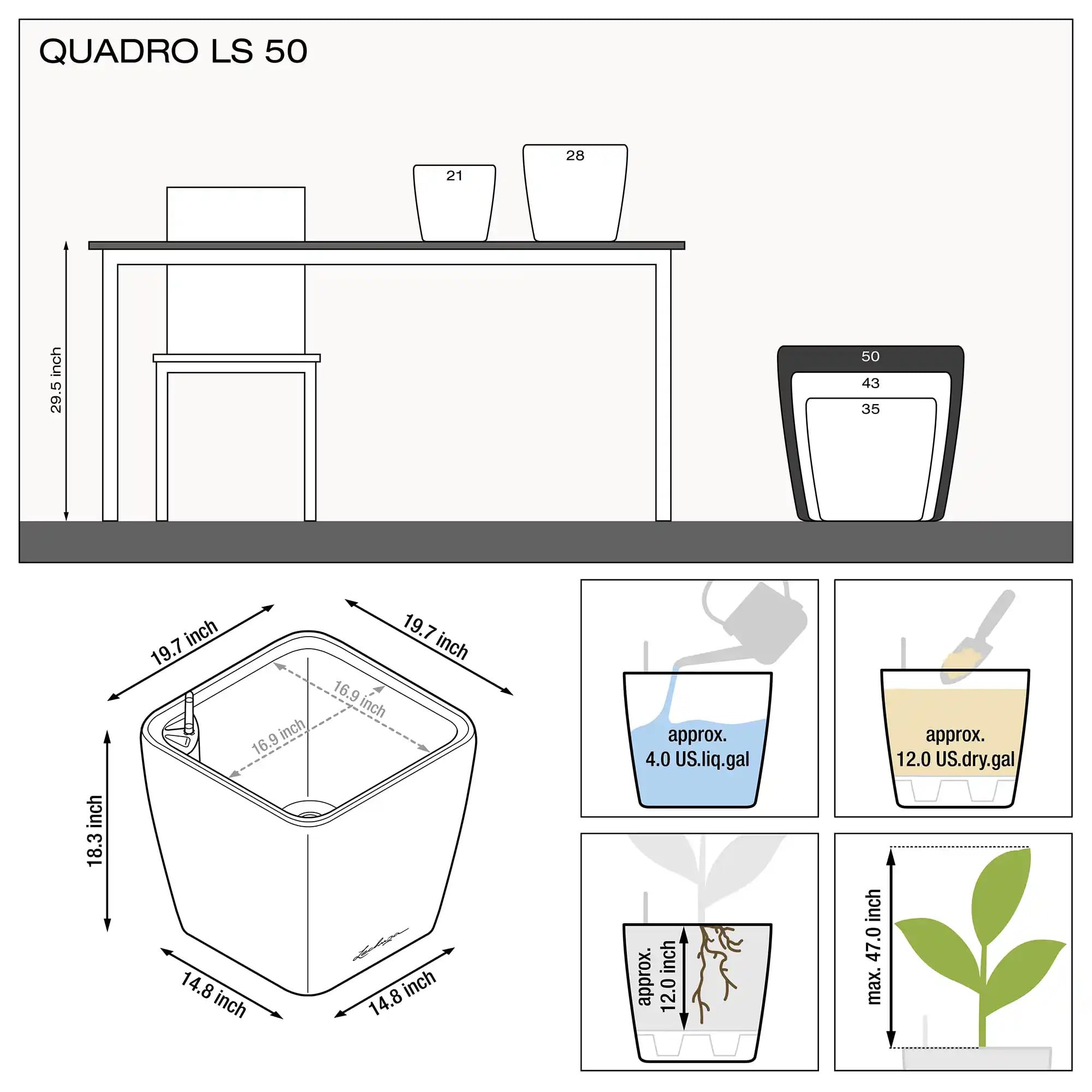 Lechuza Quadro Premium LS 50 Pflanztopf Taupe Hochglanz