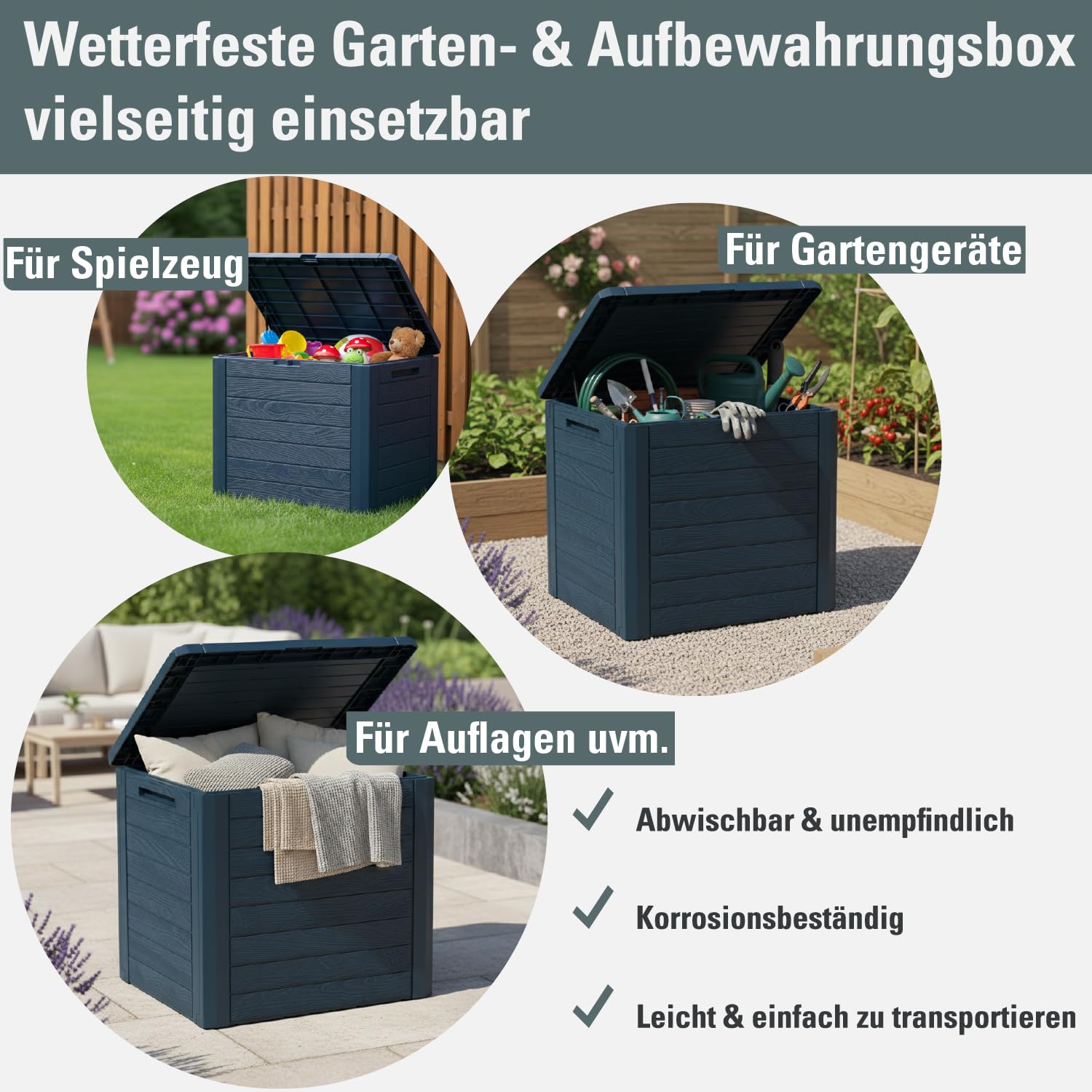 Prosperplast Woodebox Gartenbox 140 Liter Anthrazit