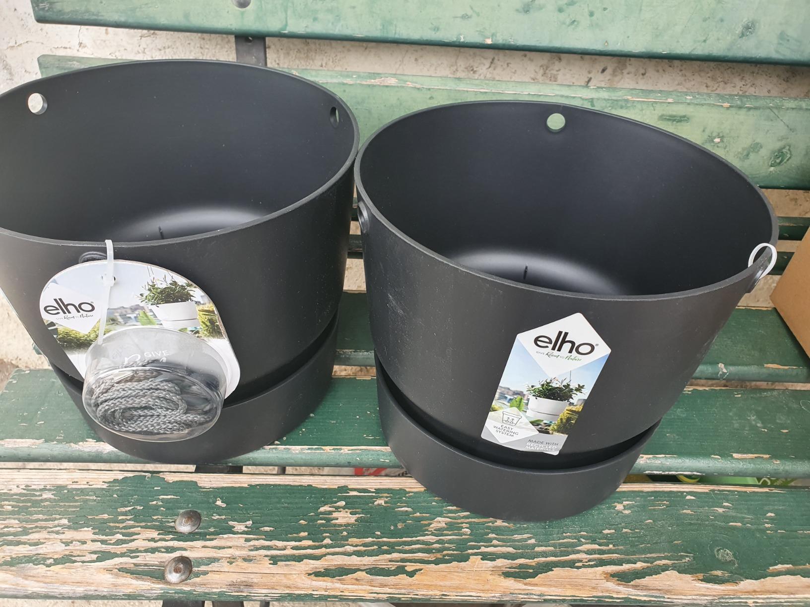 elho Greenville Hängeampel 24cm Weiß mit Untersetzer