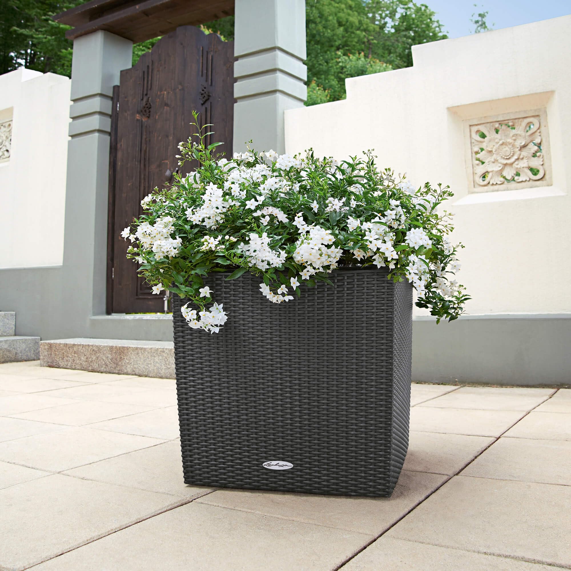 Lechuza Cube Cottage 50 Pflanzgefäß Granit Flechtoptik