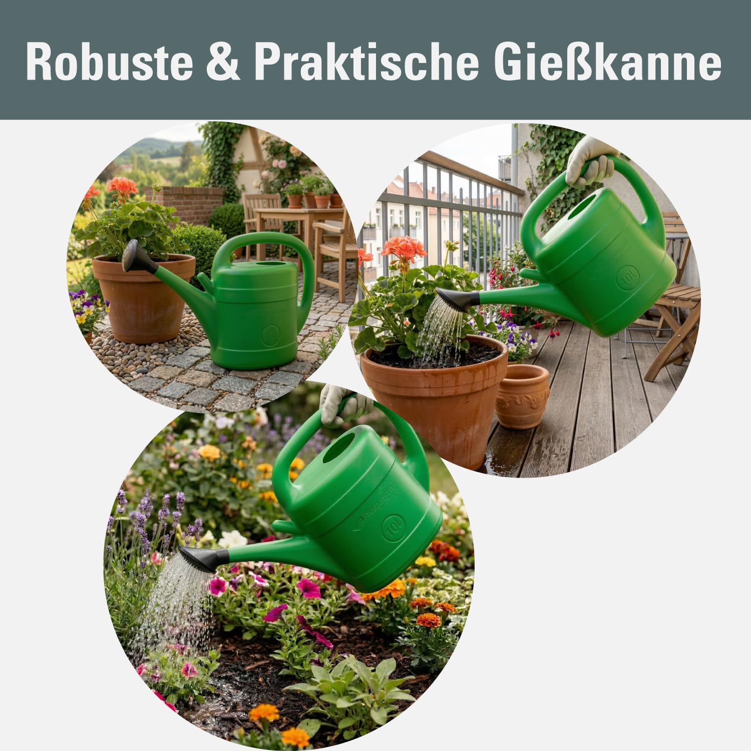 Prosperplast Classico Gießkanne 10 Liter grün 2er Set mit Brause