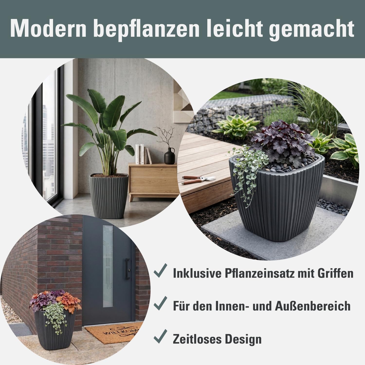Prosperplast Tubus Blumentopf 39x39x36 dunkelgrau mit Einsatz