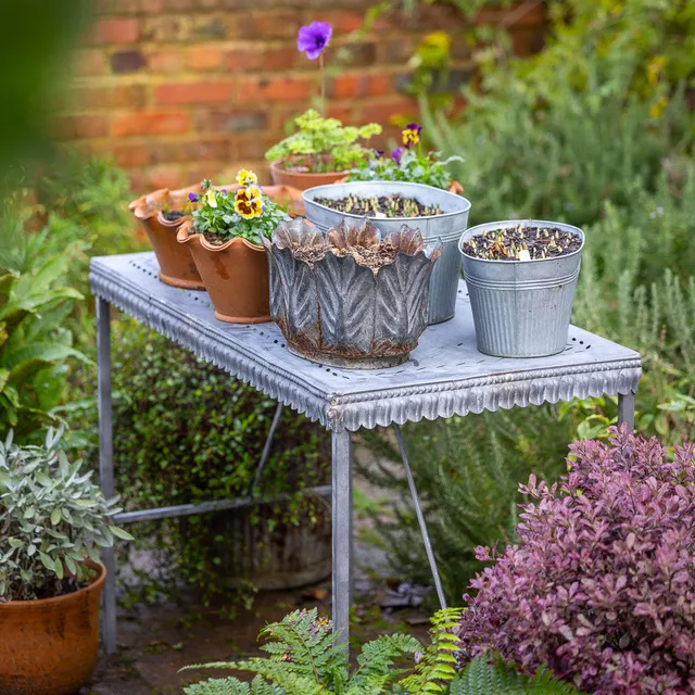 Sarah Raven Scalloped Metal Table Pflanztisch 100x50cm Zink