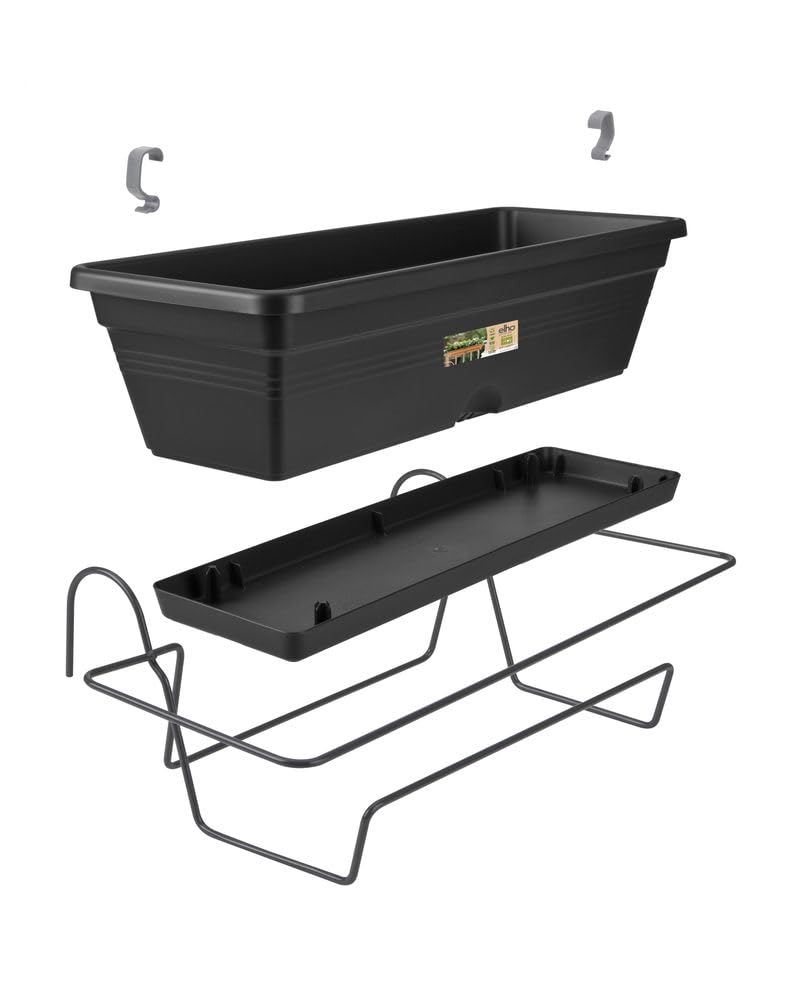 elho Green Basics Balkonkasten 50cm schwarz mit Untersetzer